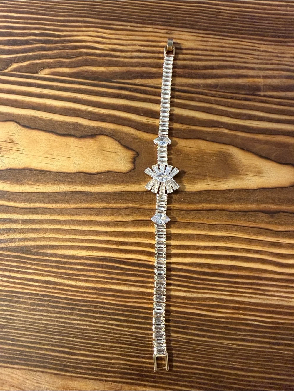 Gold Plated Crystal Clear Bracelet - Statement Tennis Bracelet